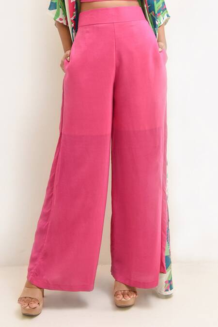 Rimi Nayak Multi Color Crepe, Modal, Cotton Halter Neck, Forest Print Overlay Pant Set Online at Aza Fashions Rimi Nayak_Multi Color Crepe, Modal, Cotton Halter Neck, Forest Print Overlay Pant Set _Online_at_Aza_Fashions