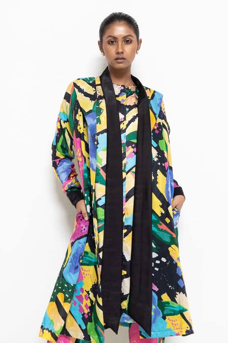 Buy Rimi Nayak Multi Color Crepe, Modal Open , Round Abstract Print Jacket Kurta Set Online at Aza Fashions Buy_Rimi Nayak_Multi Color Crepe, Modal Open , Round Abstract Print Jacket Kurta Set _Online_at_Aza_Fashions