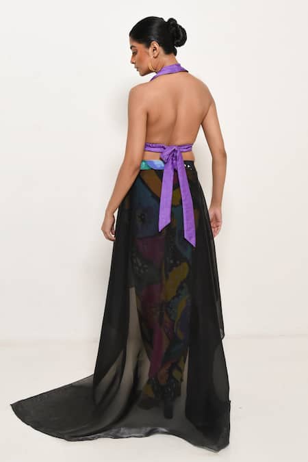 Shop Rimi Nayak Multi Color Modal, Satin, Crepe Halter Neck Printed Trail Pant With Bralette at Aza Fashions Shop_Rimi Nayak_Multi Color Modal, Satin, Crepe Halter Neck Printed Trail Pant With Bralette _at_Aza_Fashions