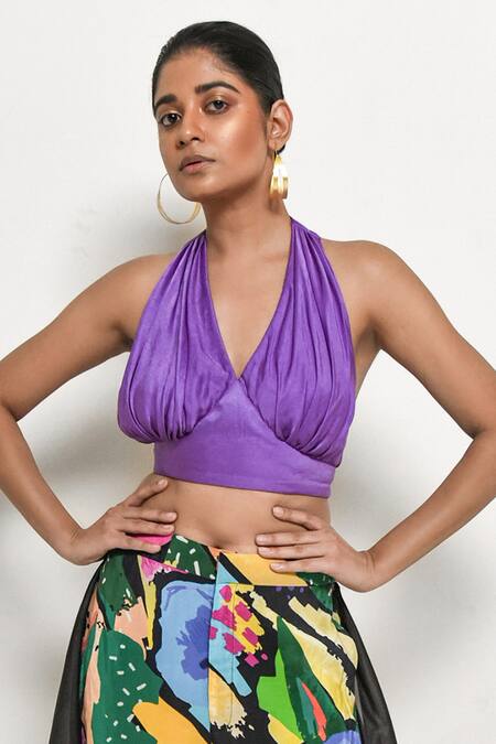 Buy Rimi Nayak Multi Color Modal, Satin, Crepe Halter Neck Printed Trail Pant With Bralette Online at Aza Fashions Buy_Rimi Nayak_Multi Color Modal, Satin, Crepe Halter Neck Printed Trail Pant With Bralette _Online_at_Aza_Fashions