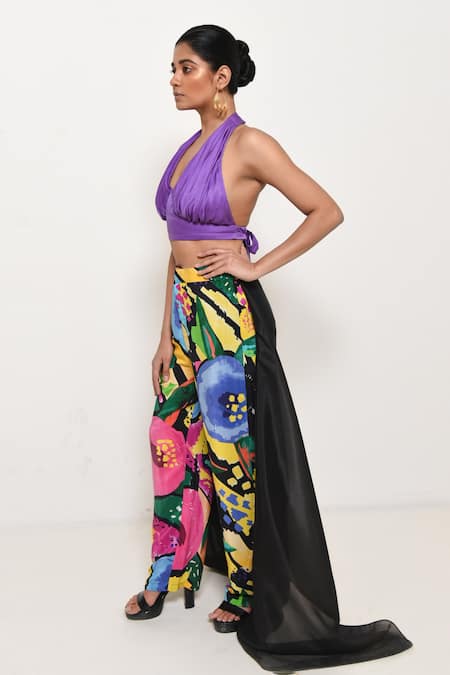 Rimi Nayak_Multi Color Crepe, Modal Printed Trail Pant _at_Aza_Fashions