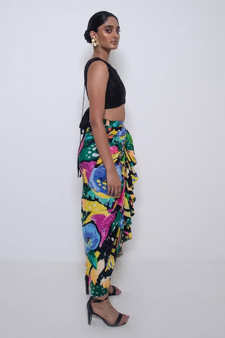 Buy_Rimi Nayak_Multi Color Cotton, Crepe Abstract Print Skirt _Online_at_Aza_Fashions