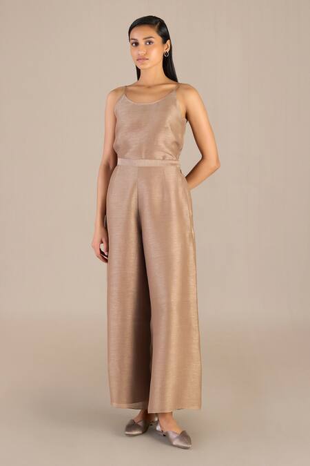 Buy Ampm Brown Linen Collared Hyra Solid Shirt Palazzo Set Online at Aza Fashions Buy_Ampm_Brown Linen Collared Hyra Solid Shirt Palazzo Set_Online_at_Aza_Fashions