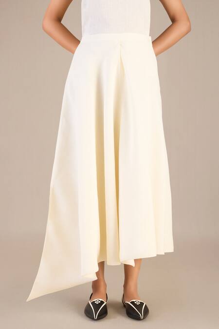 Buy_Ampm_Black Linen V-neck Safa Wave Swerve Colorblocked Jacket Skirt Set _Online_at_Aza_Fashions