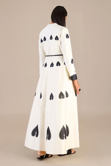 Ampm_Ivory Chanderi Mandarin Collar, Round Neck Spade Print Longline Jacket Pant Set _Online_at_Aza_Fashions
