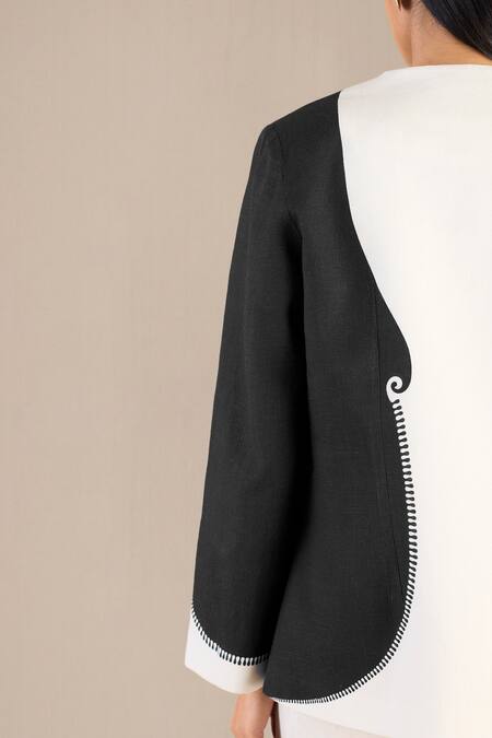 Buy_Ampm_Black Pure Linen Printed Paisley Jacket Open Pant Set 