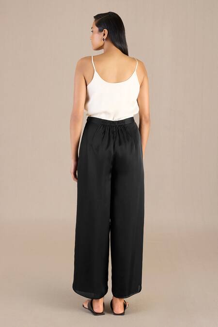 Shop_Ampm_Black Satin Adena Printed Cape Palazzo Set_Online_at_Aza_Fashions