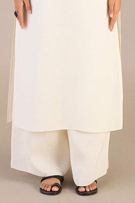 Buy_Ampm_Black Linen Embroidery Round , Open Ifza Printed Jacket Palazzo Set _Online_at_Aza_Fashions