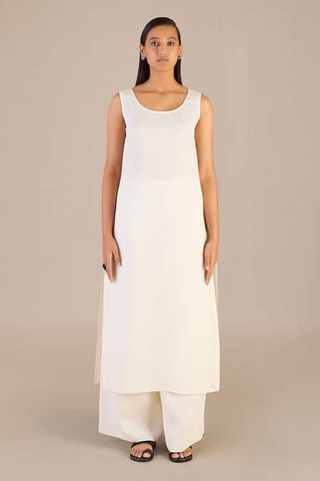 Ampm_Black Linen Embroidery Round , Open Ifza Printed Jacket Palazzo Set _at_Aza_Fashions