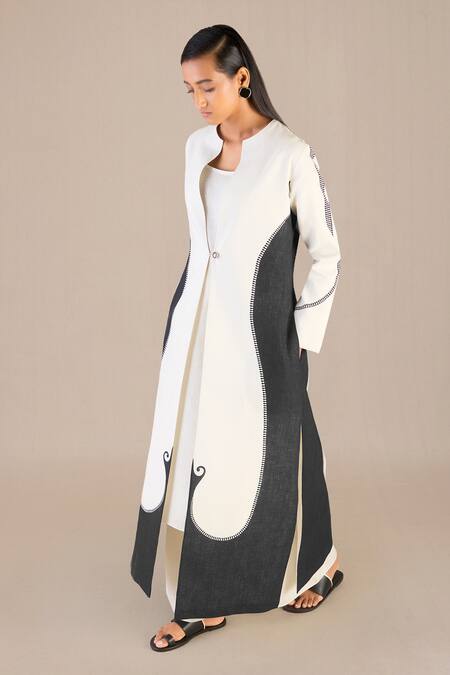 Buy Ampm Black Linen Embroidery Open Neck, Round Ifza Paisley Print Jacket Palazzo Set Online at Aza Fashions Buy_Ampm_Black Linen Embroidery Open Neck, Round Ifza Paisley Print Jacket Palazzo Set_Online_at_Aza_Fashions