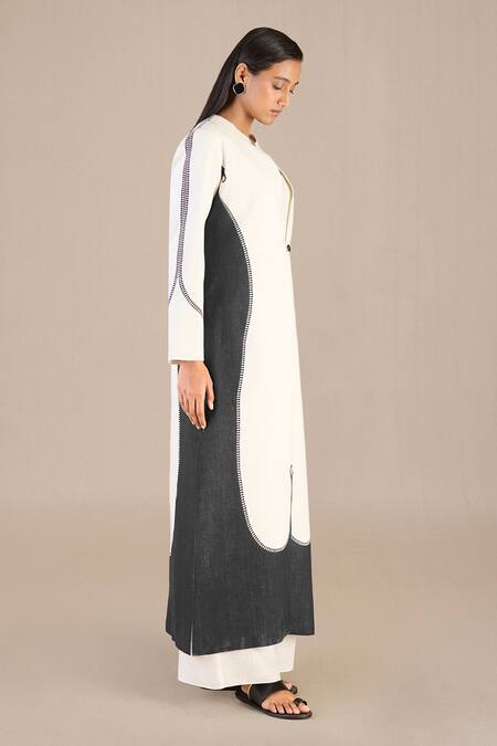 Ampm Black Linen Embroidery Open Neck, Round Ifza Paisley Print Jacket Palazzo Set at Aza Fashions Ampm_Black Linen Embroidery Open Neck, Round Ifza Paisley Print Jacket Palazzo Set_at_Aza_Fashions