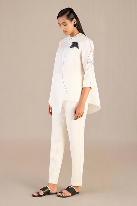 Buy Ampm Ivory Linen Embroidery Bandeau Neck Tamara Floral Print Shirt And Pant Set Online at Aza Fashions Buy_Ampm_Ivory Linen Embroidery Bandeau Neck Tamara Floral Print Shirt And Pant Set _Online_at_Aza_Fashions
