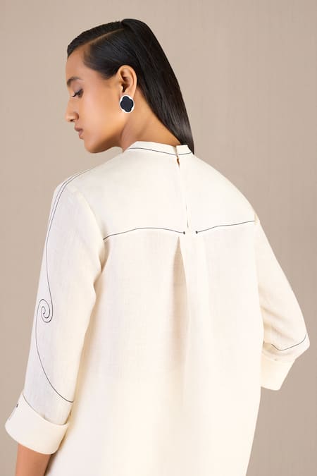 Buy Ampm Ivory Linen Embroidery Bandeau Neck Tamara Floral Print Shirt And Pant Set Buy_Ampm_Ivory Linen Embroidery Bandeau Neck Tamara Floral Print Shirt And Pant Set