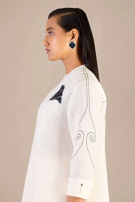 Shop Ampm Ivory Linen Embroidery Bandeau Neck Tamara Floral Print Shirt And Pant Set Shop_Ampm_Ivory Linen Embroidery Bandeau Neck Tamara Floral Print Shirt And Pant Set