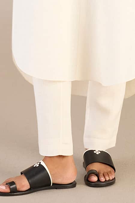 Buy_Ampm_Ivory Linen Embroidery Collared Cord Work Kurta And Pant Set_Online_at_Aza_Fashions