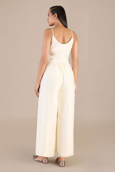 Buy_AMPM_Ivory Linen Slub Silk Plain Cape Open Palazzo Set 