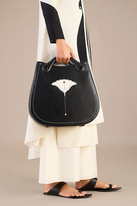 Ampm Black Judy Bloom Tote Bag Online at Aza Fashions Ampm_Black Judy Bloom Tote Bag _Online_at_Aza_Fashions
