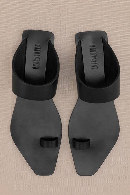 Shop Ampm Black Thea Toe Ring Slip Ons Online at Aza Fashions Shop_Ampm_Black Thea Toe Ring Slip Ons _Online_at_Aza_Fashions