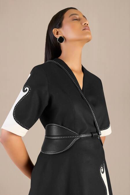 Ampm_Black Studs Ines Metal Embellished Belt_Online_at_Aza_Fashions