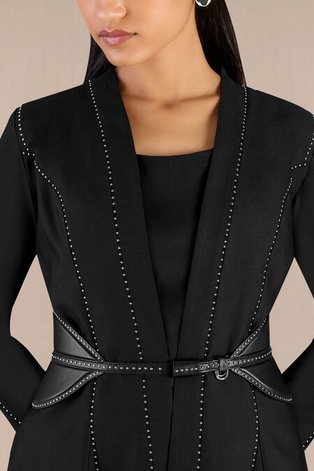 Shop_Ampm_Black Studs Ines Metal Embellished Belt_Online_at_Aza_Fashions