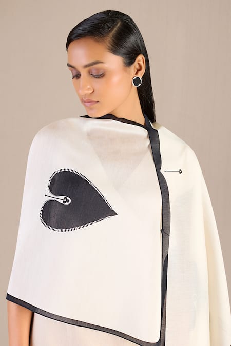 Ampm_Ivory Embroidery Roobah Spade Fleur Print Scarf _Online_at_Aza_Fashions
