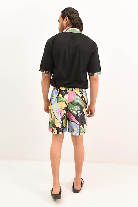 Shop_Rimi Nayak_Black Rayon Embroidery Shirt With Floral Print Shorts _at_Aza_Fashions