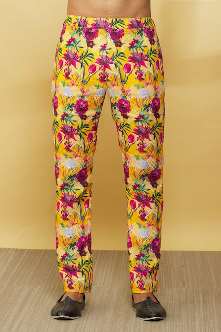 MR. Ajay Kumar Yellow Linen Printed Floral Patterned Kurta And Pant Set at Aza Fashions MR. Ajay Kumar_Yellow Linen Printed Floral Patterned Kurta And Pant Set _at_Aza_Fashions