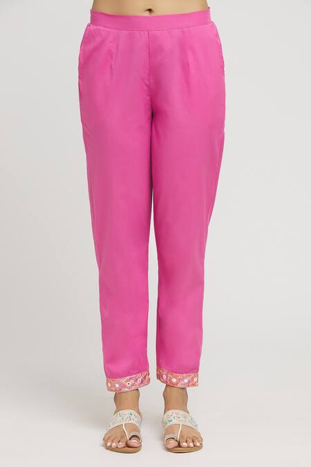 Naintara Bajaj Pink Cotton Embroidery, Mirrors V-neck Florid Print Aliya Cut Kurta Pant Set at Aza Fashions Naintara Bajaj_Pink Cotton Embroidery, Mirrors V-neck Florid Print Aliya Cut Kurta Pant Set _at_Aza_Fashions