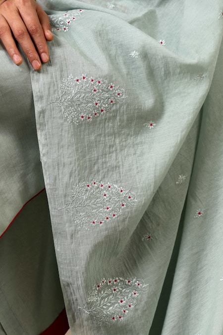 Bbaawri_Green Chanderi Silk Embroidery, Sequins Collared Handloom Kurta Set _at_Aza_Fashions