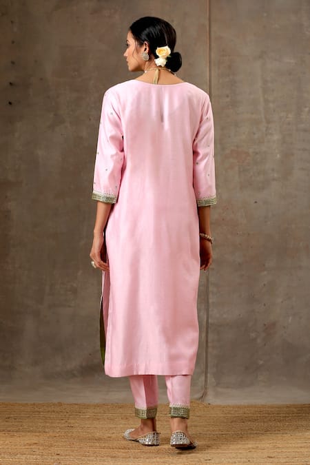 Shop_Bbaawri_Pink Silk, Sequins, Embroidery Split Handloom Kurta Set _at_Aza_Fashions