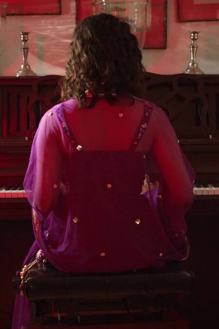 Bbaawri Purple Tulle, Silk Beads, Cut Work, Sequins Sweetheart Kurta Flared Pant Set Online at Aza Fashions Bbaawri_Purple Tulle, Silk Beads, Cut Work, Sequins Sweetheart Kurta Flared Pant Set _Online_at_Aza_Fashions