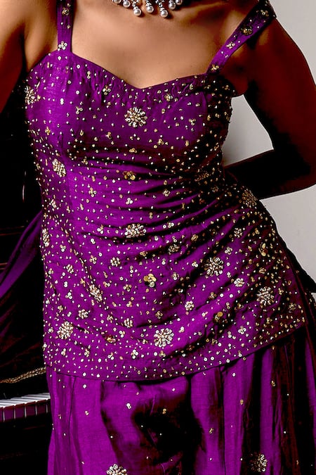 Buy Bbaawri Purple Tulle, Silk Beads, Cut Work, Sequins Sweetheart Kurta Flared Pant Set Online at Aza Fashions Buy_Bbaawri_Purple Tulle, Silk Beads, Cut Work, Sequins Sweetheart Kurta Flared Pant Set _Online_at_Aza_Fashions