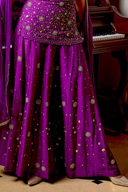 Buy Bbaawri Purple Tulle, Silk Beads, Cut Work, Sequins Sweetheart Kurta Flared Pant Set Buy_Bbaawri_Purple Tulle, Silk Beads, Cut Work, Sequins Sweetheart Kurta Flared Pant Set