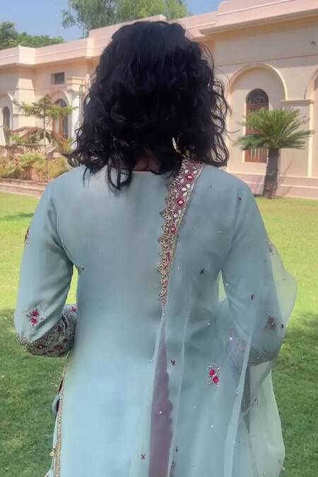 Bbaawri Blue Pure Chanderi Silk Embroidery Zardozi Floral Pattern Kurta Sharara Set Online at Aza Fashions Bbaawri_Blue Pure Chanderi Silk Embroidery Zardozi Floral Pattern Kurta Sharara Set _Online_at_Aza_Fashions