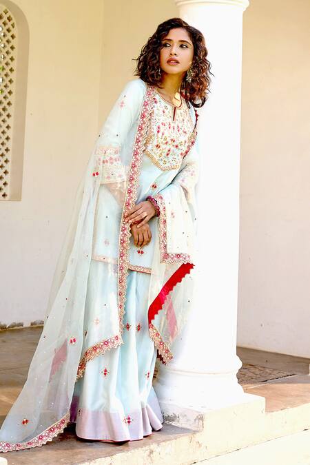 Buy Bbaawri Blue Pure Chanderi Silk Embroidery Zardozi Floral Pattern Kurta Sharara Set Online at Aza Fashions Buy_Bbaawri_Blue Pure Chanderi Silk Embroidery Zardozi Floral Pattern Kurta Sharara Set _Online_at_Aza_Fashions