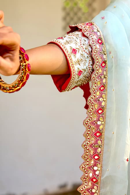 Buy Bbaawri Blue Pure Chanderi Silk Embroidery Zardozi Floral Pattern Kurta Sharara Set Buy_Bbaawri_Blue Pure Chanderi Silk Embroidery Zardozi Floral Pattern Kurta Sharara Set