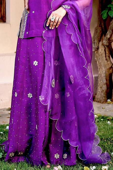 Shop Bbaawri Purple Pure Dupion Silk Embroidery Gota Patti Square Neckline Kurta Sharara Set Online at Aza Fashions Shop_Bbaawri_Purple Pure Dupion Silk Embroidery Gota Patti Square Neckline Kurta Sharara Set _Online_at_Aza_Fashions