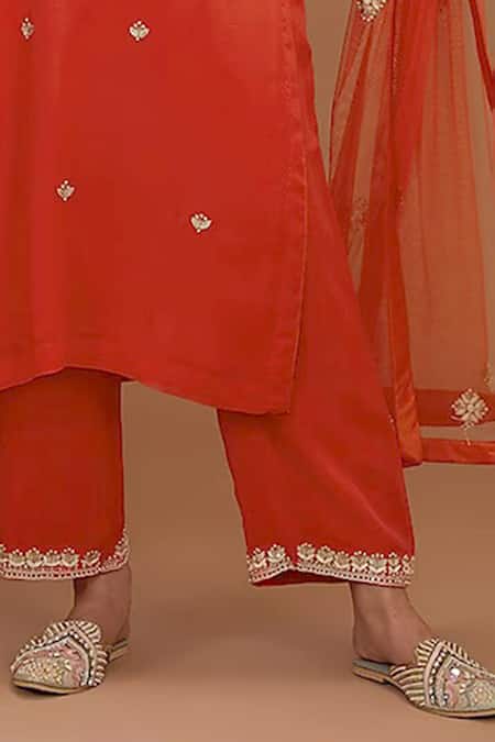 Buy_Bbaawri_Red Georgette Gota Patti, Sequins, Embroidery Split V-neck Kurta Set _Online_at_Aza_Fashions