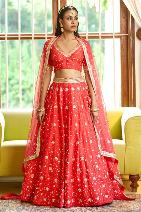 Bbaawri_Red Organza, Embroidery, Sequins, Zari Nakshi Work Bridal Lehenga Set _Online_at_Aza_Fashions