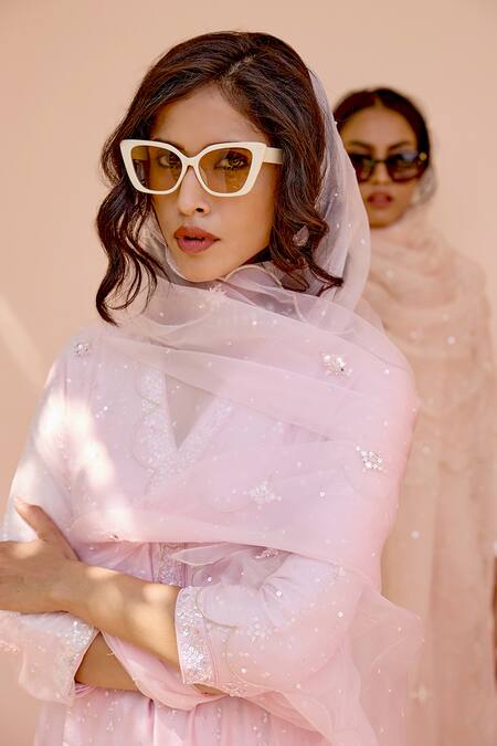 Bbaawri_Pink Silk Organza Sequins, Mirrors, Embroidery Dupatta _Online_at_Aza_Fashions