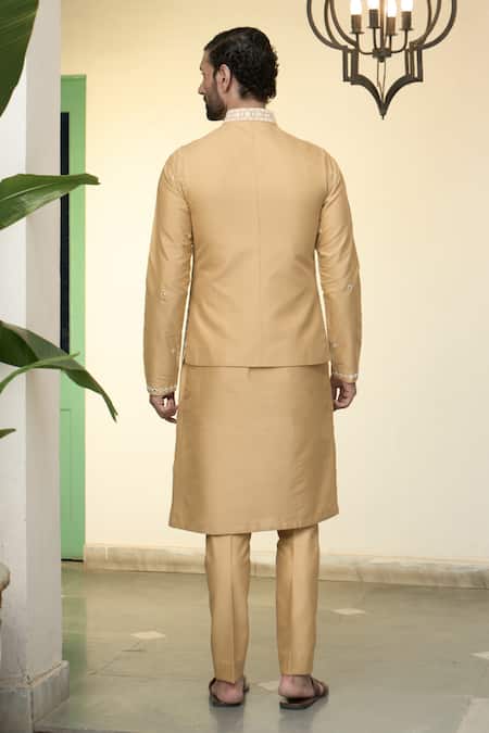 Gargee Designers Thread Embroidered Mustard Bundi Kurta Set 