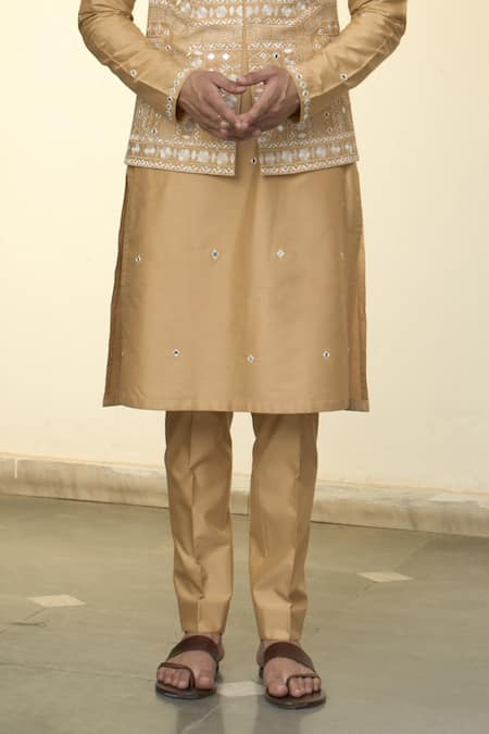 Gargee Designers Yellow Cotton, Silk Embroidery, Mirrors Thread Mustard Bundi Kurta Set Online at Aza Fashions Gargee Designers_Yellow Cotton, Silk Embroidery, Mirrors Thread Mustard Bundi Kurta Set _Online_at_Aza_Fashions