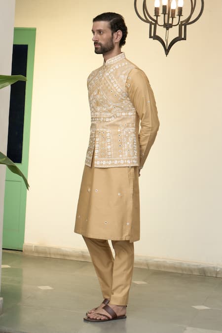 Buy Gargee Designers Yellow Cotton, Silk Embroidery, Mirrors Thread Mustard Bundi Kurta Set Online at Aza Fashions Buy_Gargee Designers_Yellow Cotton, Silk Embroidery, Mirrors Thread Mustard Bundi Kurta Set _Online_at_Aza_Fashions