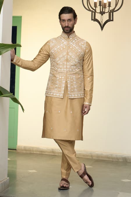 Shop Gargee Designers Yellow Cotton, Silk Embroidery, Mirrors Thread Mustard Bundi Kurta Set Online at Aza Fashions Shop_Gargee Designers_Yellow Cotton, Silk Embroidery, Mirrors Thread Mustard Bundi Kurta Set _Online_at_Aza_Fashions