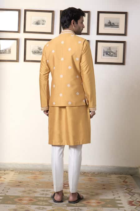 Gargee Designers Mustard Blossom Embroidered Bundi Kurta Set 