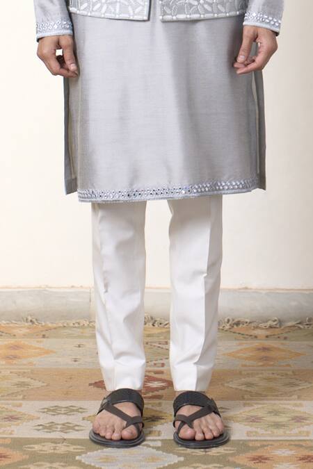 Buy Gargee Designers Gray Cotton, Silk Embroidery, Mirrors Grey Blue Bundi Kurta Set Online at Aza Fashions Buy_Gargee Designers_Gray Cotton, Silk Embroidery, Mirrors Grey Blue Bundi Kurta Set _Online_at_Aza_Fashions