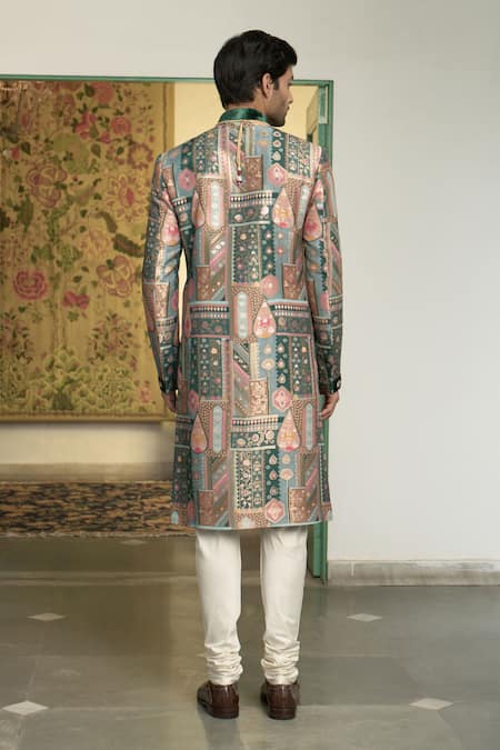 Gargee Designers Panna Gulfam Mosaic Pattern Sherwani Churidar Set 