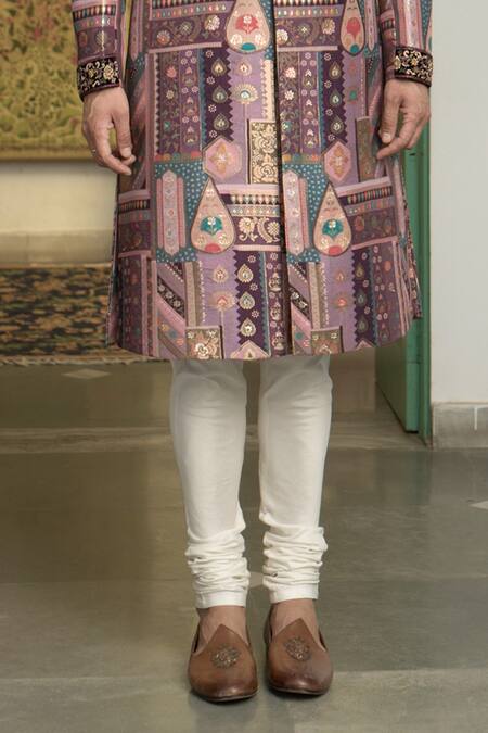 Buy_Gargee Designers_Pink Polyester, Cotton Manika Dilruba Floral Pattern Sherwani Churidar Set _Online_at_Aza_Fashions