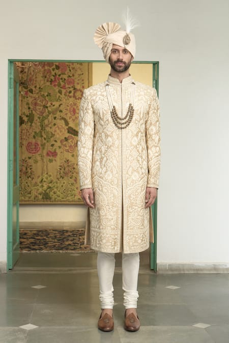 Gargee Designers Badami Kundan Kashmiri Embroidered Sherwani Churidar Set 