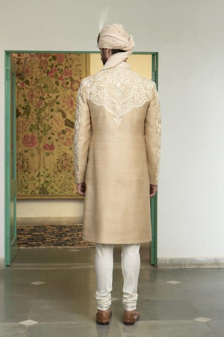 Gargee Designers Badami Kundan Kashmiri Embroidered Sherwani Churidar Set 